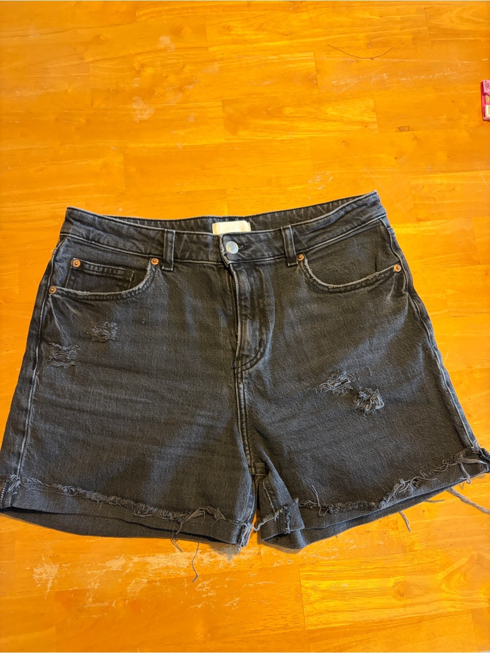 H&M Black Distressed High-Rise Jean Shorts